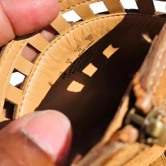 Franco Sarto Brown Leather Peep Toe Zip High Heel Cut Out Ankle Boots Size 10 - Picture 5 of 8